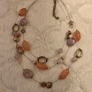 Light pink and soft purple on silver tone‎ wire .chain!!! 3 layers!!
